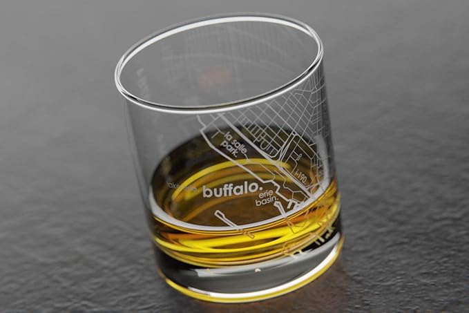 Well Told Engraved Buffalo New York Map Rocks Glass, Old Fashioned Whiskey Glass (11 oz, Clear) Etched Whiskey Glass, Gifts For Whiskey Lovers