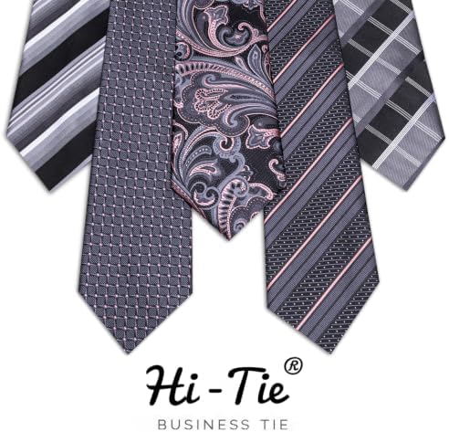 Hi-Tie Lot 5 Pcs Gift Box Mens Tie Set Necktie with Pocket Square Cufflinks Silk Neck Tie Collection - Image 6