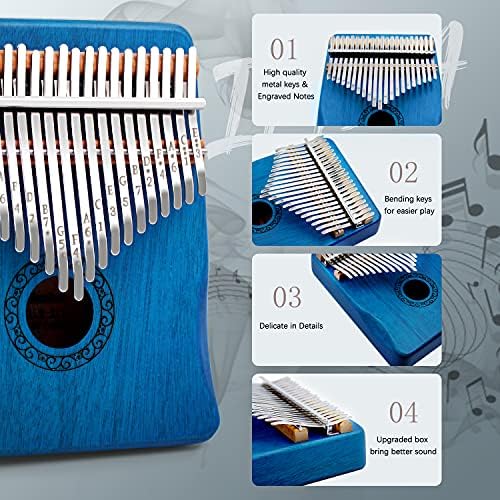 Kalimba Thumb Piano,YUNDIE Portable 21 Keys Mbira Finger Piano with Tune Hammer and Instruction,Musical Instruments Gift for Adult Beginners Professional(Blue) - Image 2
