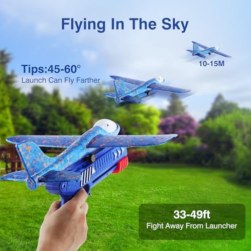 Wesfuner 4 Pack Airplane Launcher Toys, 2 Flight Modes LED Foam Glider Catapult Plane Toy for Boys, Outdoor Flying Toys Birthday Gifts for Boys Girls 4 5 6 7 8 9 10 11 12 Year Old - Image 3