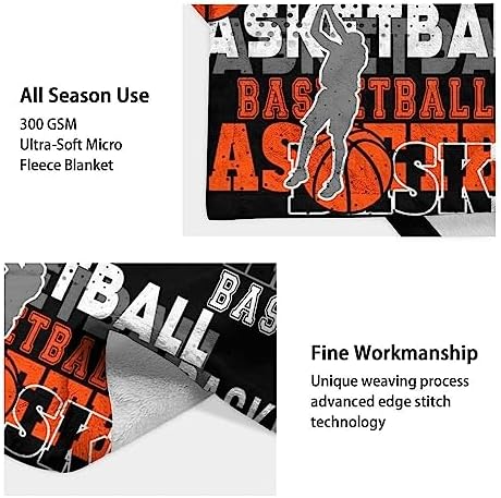 Mercuryelf Basketball Throw Blanket - Soft, Fuzzy & Warm - 50x60 Inches Flannel Blankets for Living Room, Sofa - Black Sports Throws Gift for Teens - Image 4