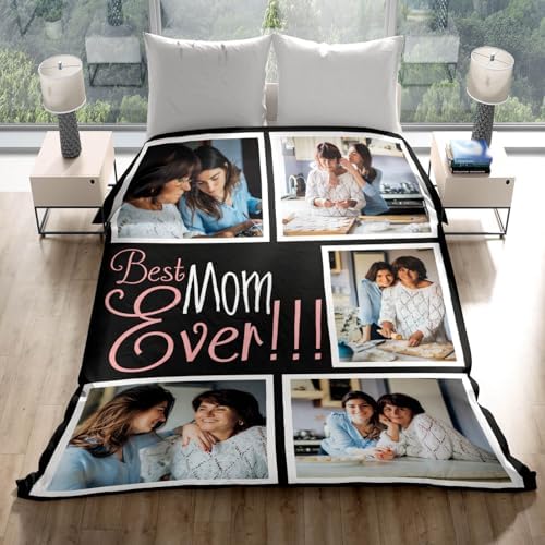 inkArts Custom Mom Blanket with 5 Photos Personalized Blanket with Pictures Customized Throw Gifts for Mom Grandma Photo Throw Blanket for Birthday Mother's Day, 15 Colors Available - Image 3