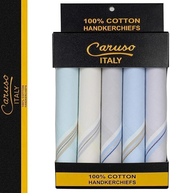 Caruso Italy Men's Premium 100% Pure Cotton Handkerchief Colored Border - (46x46 cm)