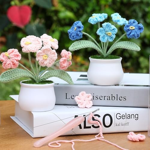 Forget-Me-Not Crochet Flower Potted Plant, Handmade Pink Flower Gift for Mom, Wife, Grandma, Mother’s Day Gift, Cute Desk Decor, Birthday Gift for Women Cute Desk Decor Floral Home Decoration - Image 3