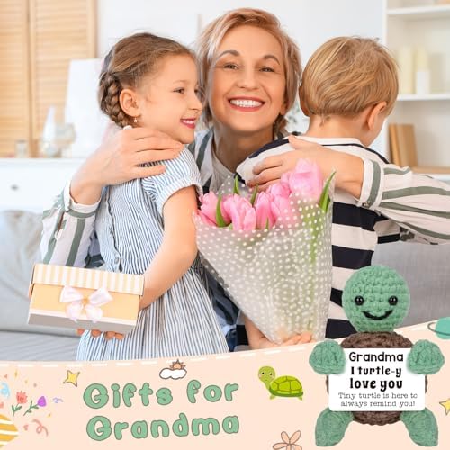 4THFARMES Mini Funny Turtle Grandma Gifts, Birthday Gifts for Grandma from Granddaughter Grandson Grandkids, Nana Gigi Love Small Cute Stuff Things, Handmade Emotional Positive Crochet Turtle - Image 5