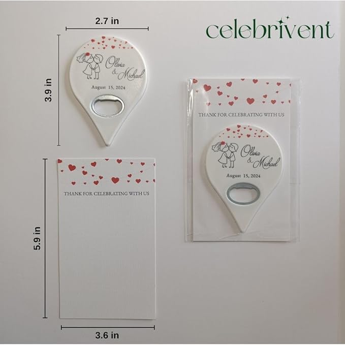 20 PCS Personalized Wedding Favors Bottle Openers - Custom Wedding Gifts for Guests with Thank You Cards, Memorable Thank You Gift for Celebrating Your Special Day (Map Pin)