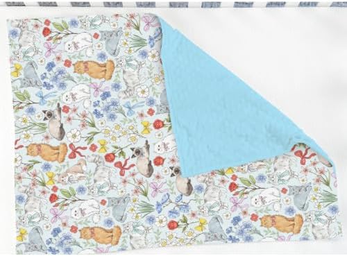 Colorful Cats Boho Floral Baby Blankets for Girl Boy Cute Kitten Bows Flowers Soft Mink Dotted Backing Double Layer Swaddle Receiving Blanket Toddler Cat Lovers Gift Nursery Bed Blanket 30x40 Blue - Image 3