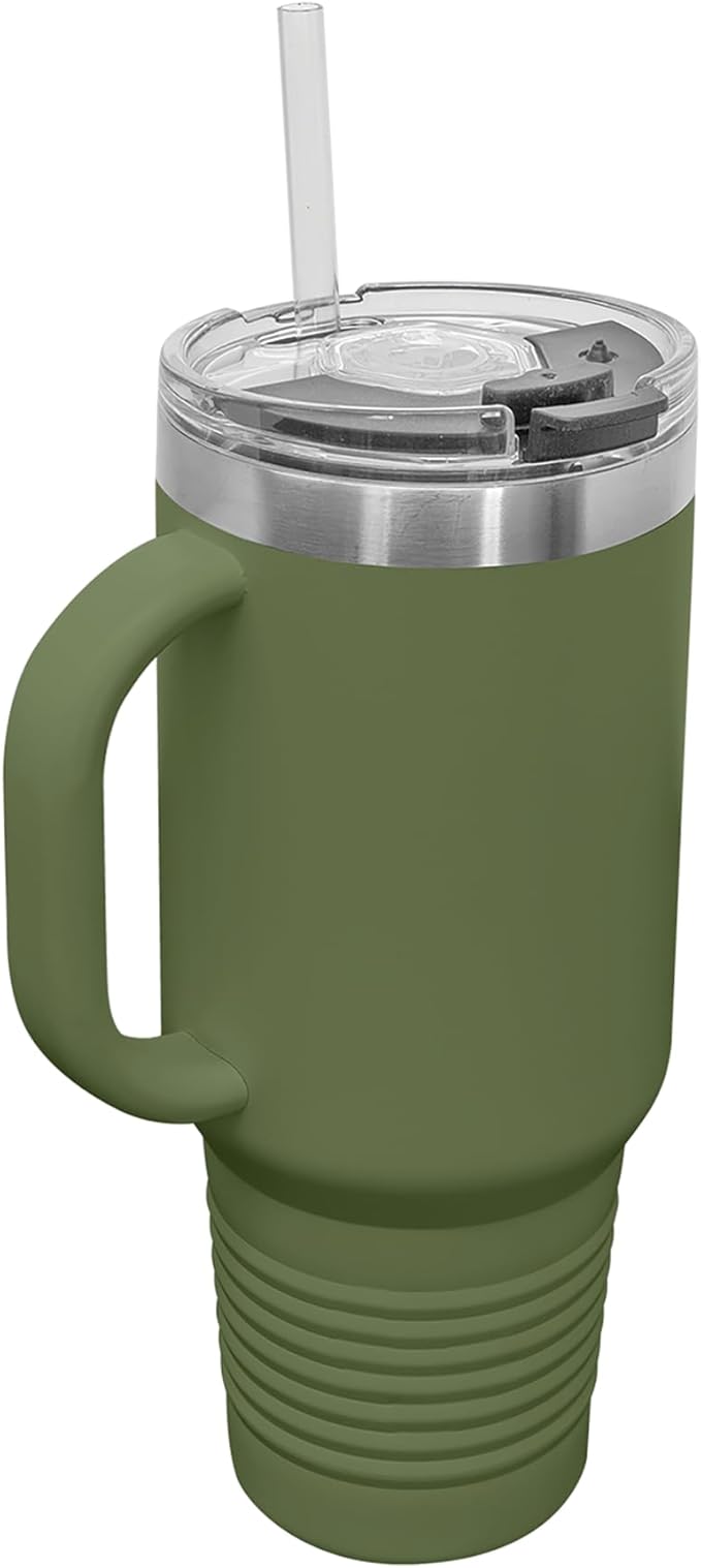 LaserGram 40oz Vacuum Insulated Travel Mug with Handle, Cup Cake, Personalized Engraving Included (Camo Green)
