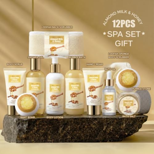 Spa Gift Basket for Women, 13pcs Almond Milk & Honey with Body Wash Christmas Gifts Set for Women - Image 2