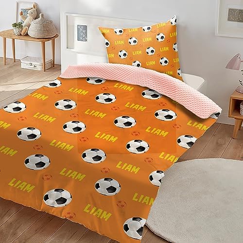 Custom Soccer Blanket - Personalized Name with Soccer Patterns - Soft Plush Flannel Blanket with Double Layer Dotted Backing for Baby Toddler Kids Teen Boys Girls Gifts Orange - Image 3