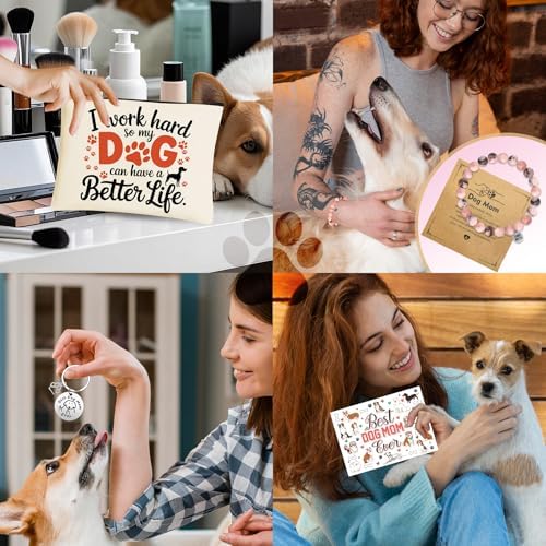 9 Pieces Dog Mom Gifts for Women, Best Dog Lovers Gifts for Women with 16oz Glass Cup, Baseball Cap, Tote Bag, Makeup Bag, Socks, Bracelet, Keychain for Dog Lover Birthday Christmas Mothers Day Gift - Image 6