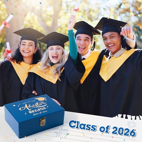 R HORSE Graduation Keepsake Wood Box, Blue Engraving Wooden Memory Box for High School Graduates, Engraved Class of 2026 Graduation Gift for Him Her Party Favor & Memory Storage - Image 5