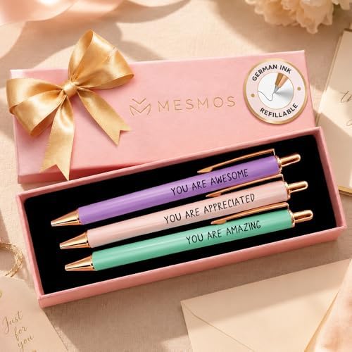 MESMOS 3Pk Fancy Pens for Women, Refillable Ballpoint Pen Set with Pastel Gift Box, Thank You Gift for Women, Teacher, Nurse, Coworker, Boss Lady, Mom, Employee Appreciation, Cute Pens for Journaling by MesmorizingMemoriesMoments