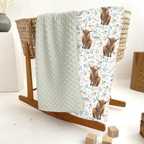Boho Floral Highland Cow Baby Blankets for Girl Boy Watercolor Cows Yak Cattle Wildflower Soft Mink Dotted Backing Double Layer Swaddle Blanket for Toddler Nursery Spring Farm Animal Bed Blanket 30x40 - Image 6