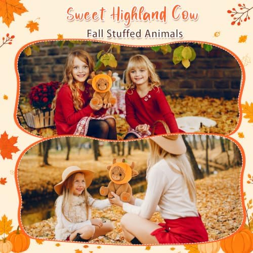 Fall Highland Cow Stuffed Animals - 9inch Pumpkin Highland Cow Plush - Image 6
