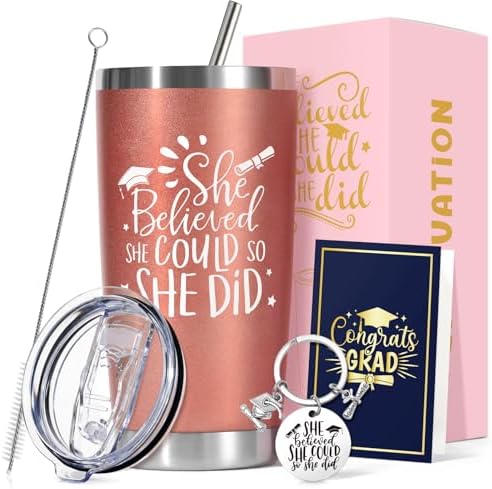 Graduation Gift for Her 2026, Class of 2026 Graduation Cup for Senior High School College Girls Women Daughter Sister Best Friend, 20oz Tumbler Gift Set with Lid, Straw & Box, She Believed So She Did by Frerdui