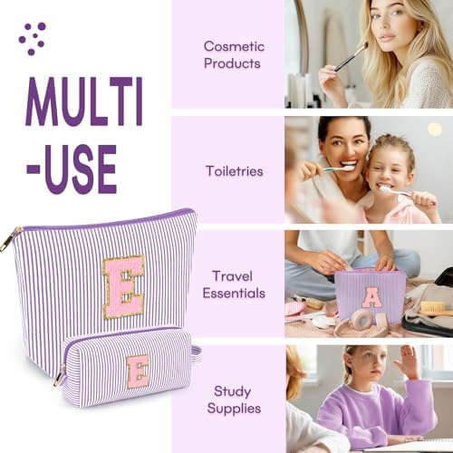mibasies 2 PCS Initial Makeup Bags for Women: - Birthday Gifts for Teen Girls 11 12 13 14 15 16 Years Old - Preppy Trendy Stuff - Cosmetic Bag for Travel Toiletry - Purple E - Image 4