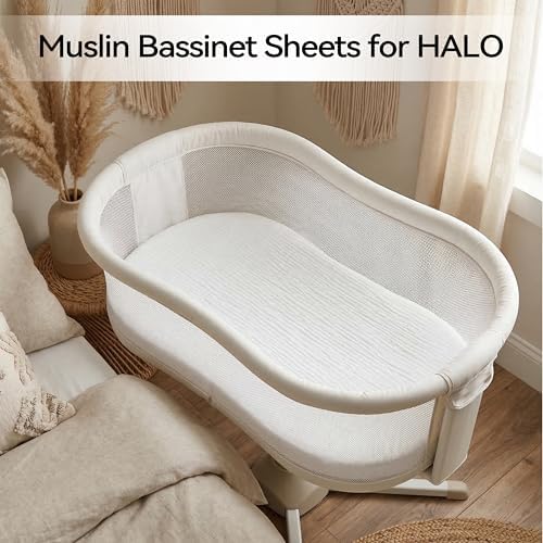 Muslin Bassinet Sheet Compatible with Halo BassiNest Swivel Sleeper - 100% Cotton Hourglass & Peanut Shape Mattress Pad Cover (30"x18"), Breathable & Soft, Boho (1 Pack White) - Image 2