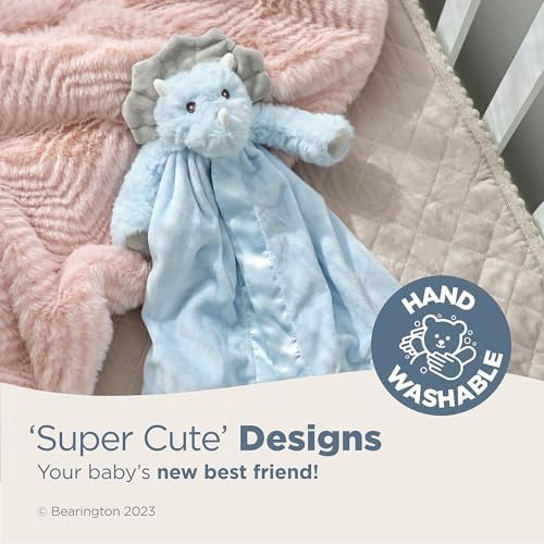 Bearington Lil’ Tracer Dinosaur Loveys - 15" Soft and Cuddly Security Blanket with Satin Trim - Light Blue Lovies for Girls and Boys - Comfort Toy and Snuggle Buddy - Image 3