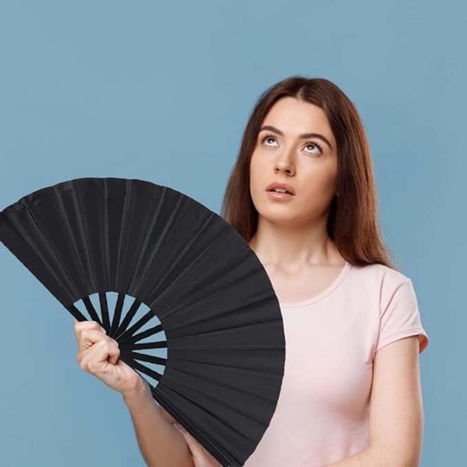 4 Pack Large Folding Hand Fan, Plastic Hand Held Folding Fans Chinese Kung Fu Hand Fan Decorative Folding Fans for Dance, Performance, Festival or Home Decorations(Black & Red)