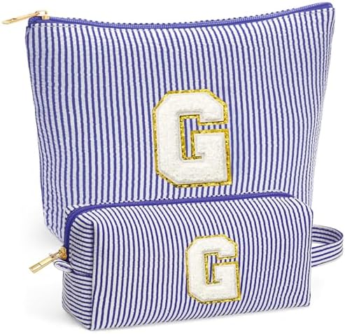 Travel Makeup Bag Organizer - Travel Essentials Toiletry Bag for Women, Initial Travel Toiletry Bag with Zipper | Preppy Stuff Birthday Gifts for Women Mom Daughter, Blue Letter G by Fohufo