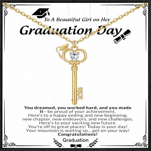 Graduation Gifts, Gold Key Graduation Necklace for Her 2026 Grad Gifts Anniversary Gold Jewelry for Women Sister Friend Classmates Teacher Nurse by Nymerianoble