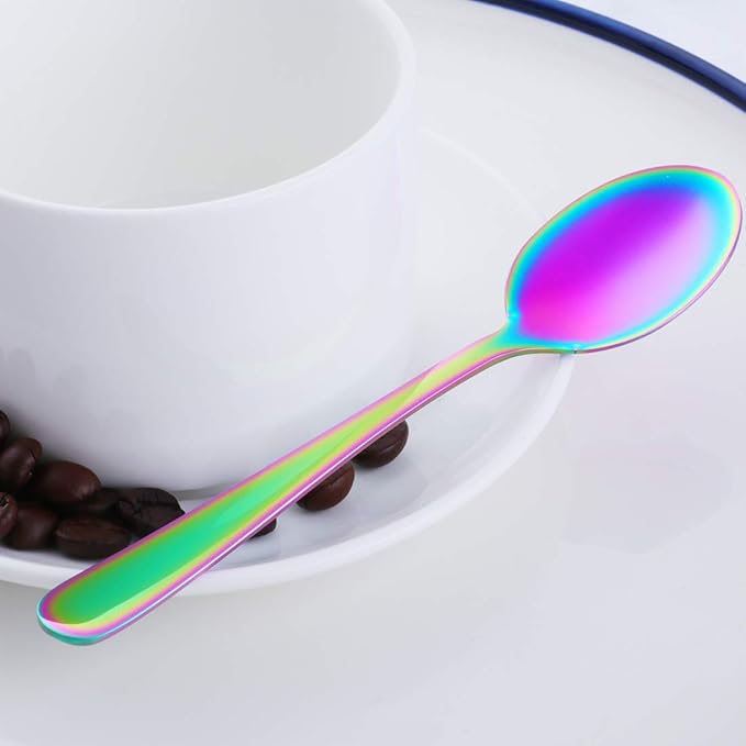 Buyer Star 12 Pieces RainbowTeaspoons 5.5-Inch Mini Coffee Spoons Stainless Steel Sugar Demitasse Espresso Spoons