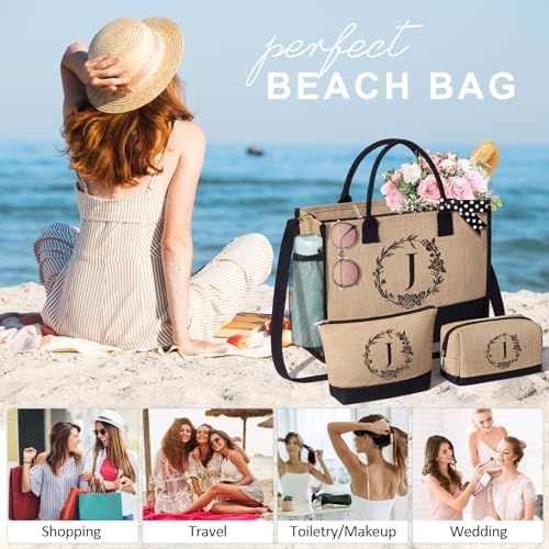 Personalized Birthday Gifts for Women, Monogrammed Initial Jute Tote Bags - Image 4