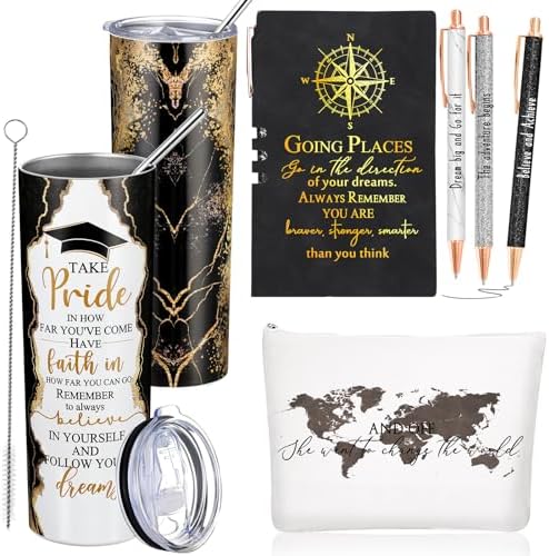 Domensi 6 Pcs Class of 2026 Graduation Gifts for Her Women Black 20 oz Tumbler Makeup Bag Journal Ballpoint Pen Inspirational Graduation Gifts Set for College High School Daughter Sister Friend by Domensi