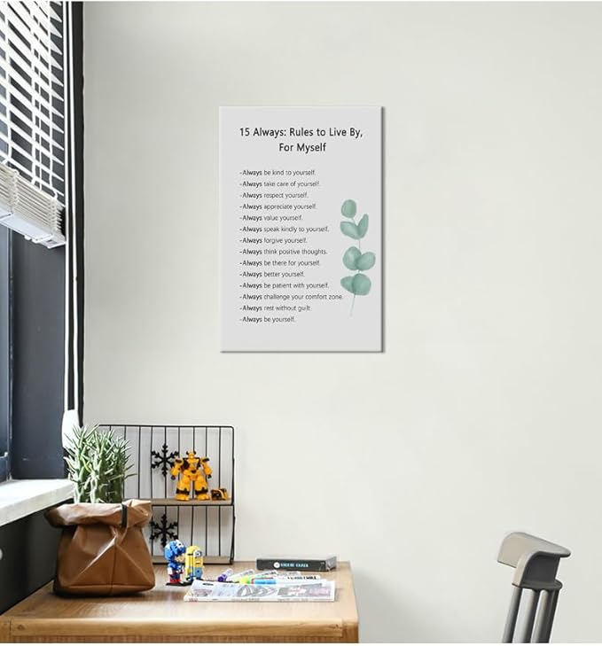 Motivational Canvas Poster for Office 15 Always : Rules to Live By, For Myself Quotes Inspirational Wall Art Prints Framed for Living Room Classroom Modern Home Wall Decor Framed [12''W X 18''H]