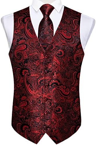 DiBanGu Mens Vest and Tie Set Formal Paisley Waistcoat and Necktie Pocket Square Cufflinks Silk Suit Vest for Tuxedo Wedding - Image 6