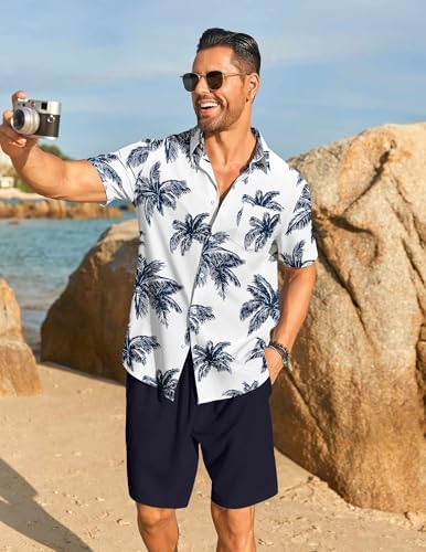 COOFANDY Men's Hawaiian 2 Piece Outfits Floral Button Down Shirt and Shorts Vacation Outfits Summer Beach Matching Set - Image 3