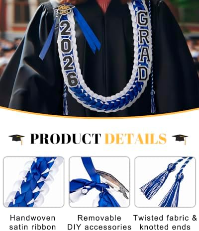 ALKB 2026 Graduation Lei Set - Two-Tone Braided Ribbon with Honor Cord, Unisex Graduation Gift for Graduates, Polyester - Image 3