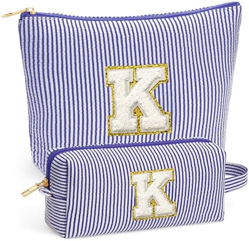 Travel Toiletry Bag Set for Women - Travel Essentials, Initial Travel Makeup Bag Organizer Small Cosmetic Bag for Purse Blue Stuff Gifts for Women Mom Girlfriend Teacher, Blue Letter K by Fohufo