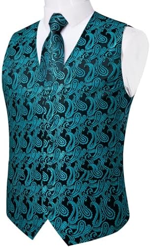 DiBanGu Mens Vest and Tie Set Formal Paisley Waistcoat and Necktie Pocket Square Cufflinks Silk Suit Vest for Tuxedo Wedding - Image 4
