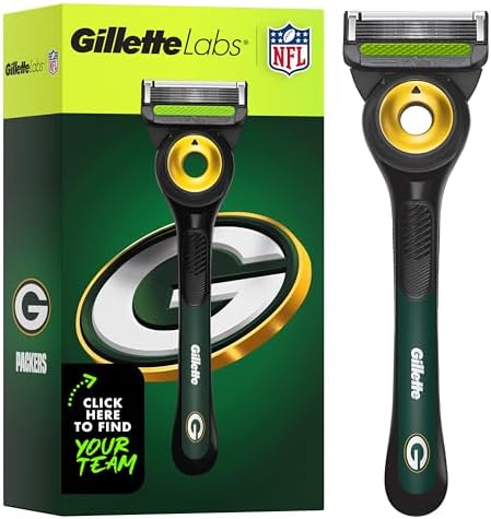 Gillette Labs Special NFL Packers Edition Shaving Razor for Men - 1 Handle, 1 Razor Blade Refill, Perfect for Game Day Grooming, GilletteLabs with Exfoliating Bar by Gillette
