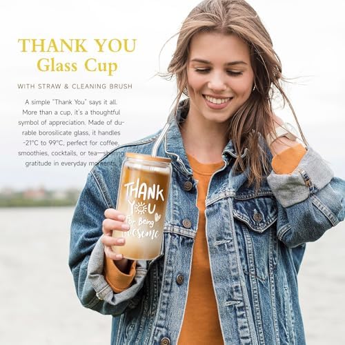 Frerdui Thank You Gifts for Women Appreciation Gift Box for Coworker Teacher Boss Employee Appreciation Self Care Gift Set with 16oz Thank You for Being Awesome Glass Cup Notebook Candle & Spa Items - Image 2