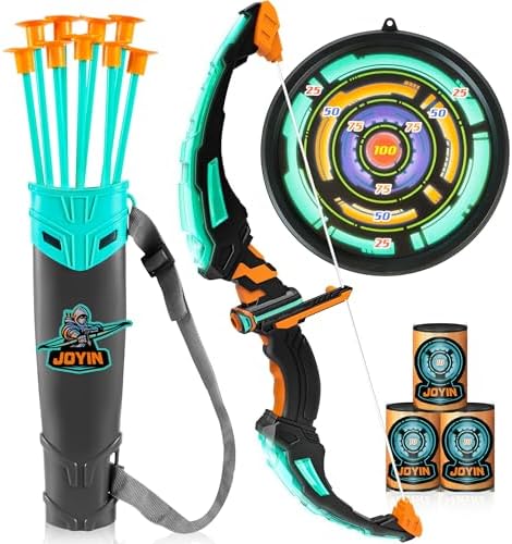 JOYIN Kids Bow and Arrow Set, LED Light Up Archery Toy Set with 9 Suction Cup Arrows, Target & Arrow Case, Indoor and Outdoor Hunting Play Gift Toys for Kids, Boys & Girls Ages 6-12 by JOYIN