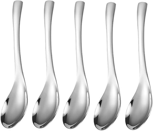 Stainless Steel Soup Spoon, Mirror Finish, Kitchen Serving & Dessert Spoon, Coffee & Ice Cream Spoons (5, Silver)