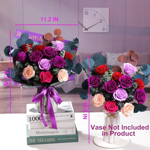 Lovenfold Flowers for Delivery Birthday Flowers Gift for Her,Preserved Flowers Bouquet 12 Roses Mixed Bouquet,Rose Gifts for Women Mom Grandma(Mixed 12 Purple-A Roses) - Image 3