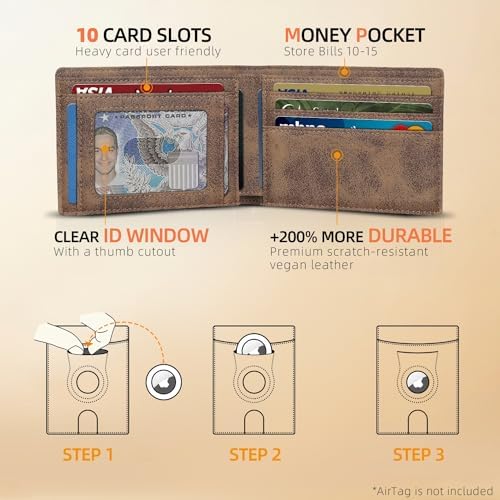 RUNBOX AirTag-Wallet-Mens-Slim-RFID Blocking Wallets Leather with Bill Compartment Air Tag Bifold Card Holder Wallet Gifts for Men Dad - Image 2