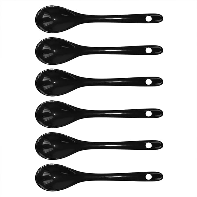 Black 6 pcs Porcelain Egg Spoons Ceramic Spoons 4.7 inch Coffee Dessert Yogurt Tea Milky Tea