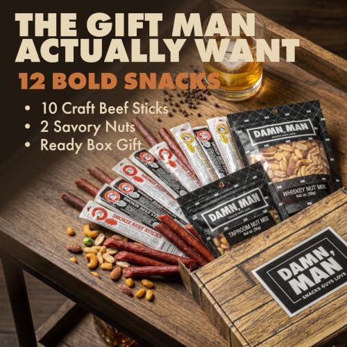 Beef Jerky Gift Basket for Men with Nuts, 12pc Meat Snack Food Variety Box, Unique Food Gift Idea for Birthday, for Husband, Family, Care Package for Guys, Adults, Fathers Day Gift - Image 4