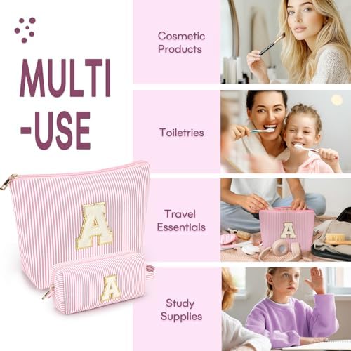 mibasies 2 PCS Initial Makeup Bags for Women: Cosmetic Bag for Travel Toiletry - Personalized Cute Makeup Pouch - Gifts for Grilfriend Wife Moms Bridesmaid - Retirement Travel Gifts - Light Pink E - Image 4