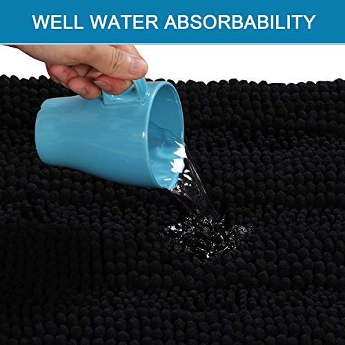 H.VERSAILTEX Bathroom Rugs Bath Rug Set 2 Piece Bathroom Contour Rug Toilet Mat Sets Non Slip Contour Bath Rug Ultra Thick Water Absorbent Striped Bath Mats Washable(47" x 17" Plus 20" x 20" U, Black)