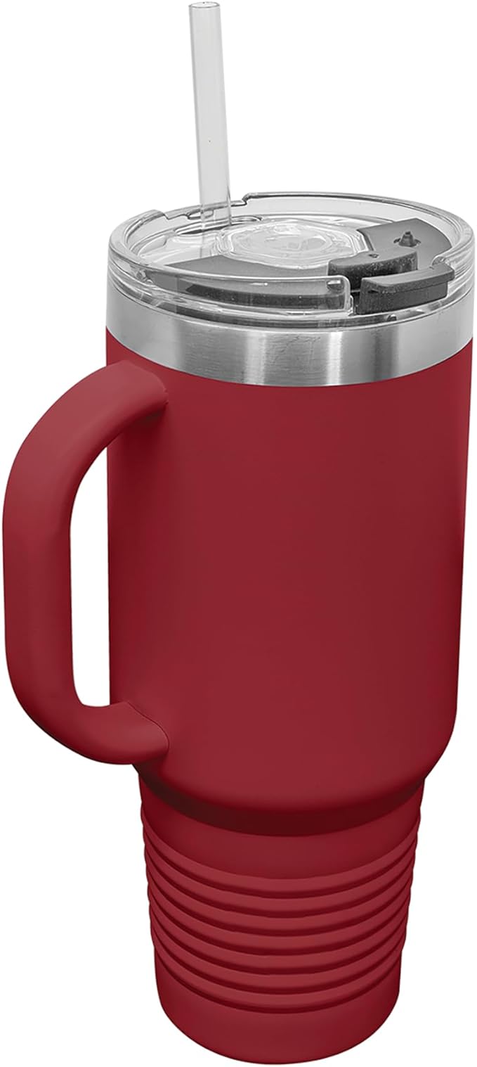 LaserGram 40oz Vacuum Insulated Travel Mug with Handle, Cup of Coffee, Personalized Engraving Included (Maroon)