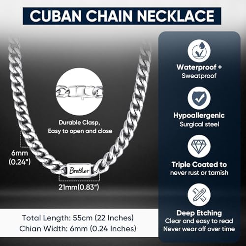 MEALGUET Cuban Link Chain Necklace for Men : Men's 316L Stainless Steel Silver Love You Forever Engraved Curb Chains Necklaces for Son Grandson Nephew Boyfriend, Jewelry Gifts for Birthday Valentines - Image 5