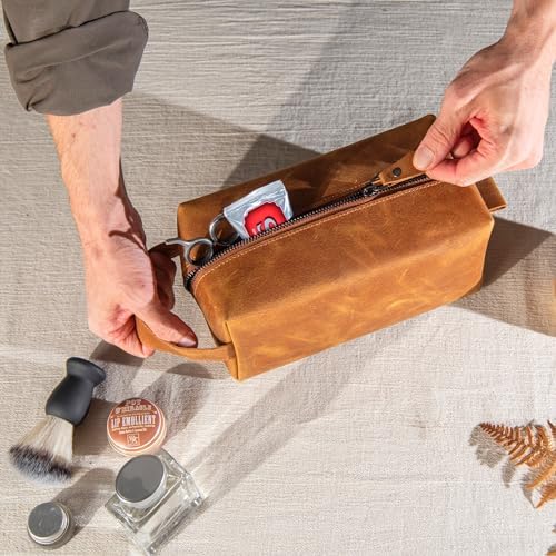 Personalized Handcrafted Leather Toiletry Bag for Men, Custom Shaving, Travel Dopp Kit, Grandpa, Dad, Husband, Father, Him, Boyfriend, Groomsmen, Birthday, Wedding, Graduation, Retirement Gifts - Image 4