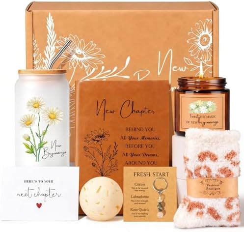 iAOVUEBY New Beginnings Gift Box for Women, Farewell Goodbye Gifts for Coworkers Leaving Job, Going Away Gifts for Friends, New Job Graduation Retirement Divorce Congratulations Gift for Her by iAOVUEBY