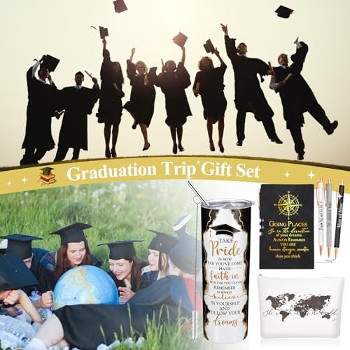 Domensi 6 Pcs Class of 2026 Graduation Gifts for Her Women Black 20 oz Tumbler Makeup Bag Journal Ballpoint Pen Inspirational Graduation Gifts Set for College High School Daughter Sister Friend - Image 6